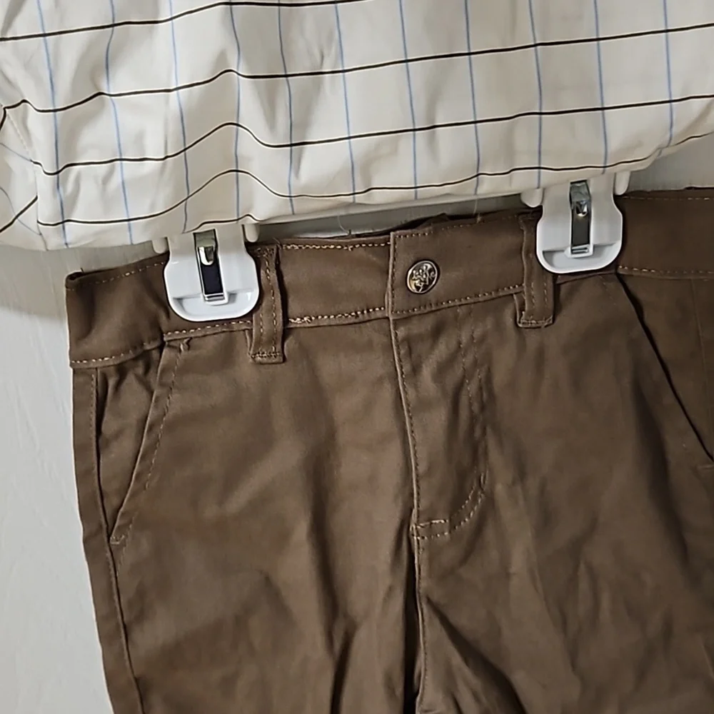 Freestyle 2 Piece Set White Button Down Blue Brown Stripe Sleeve Brown Cargo 5